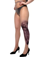 Колготки +size с имитацией крупного тату на левой ножке (Размер: XL-XXL-XXXL) (Цвет: бежевый)
