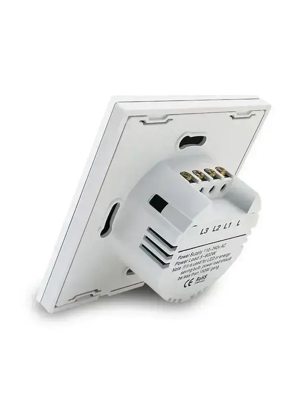 Сенсорный выключатель 2 сенсора, двухклавишный, панель из закаленного стекла с подсветкой, белый