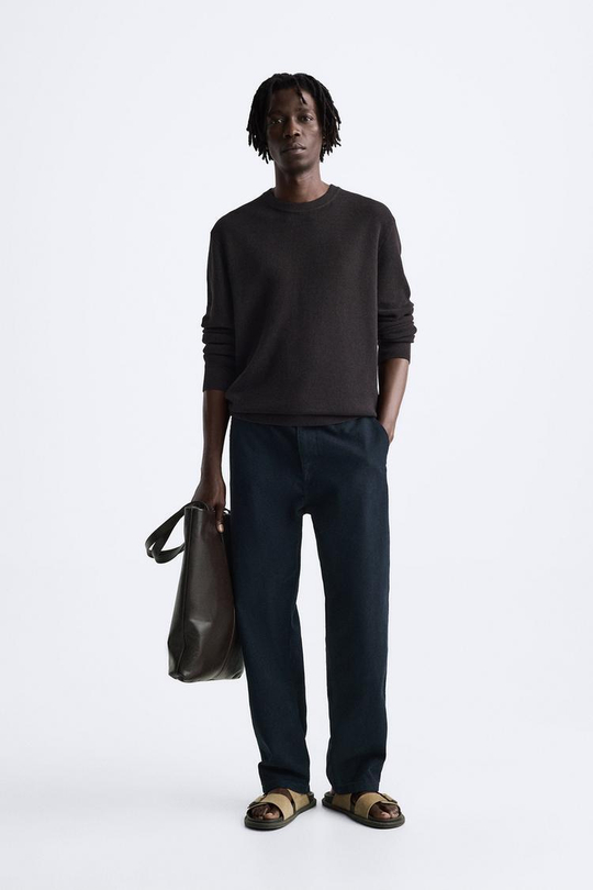 ZARA БАЗОВЫЙ СВИТЕР С РЕЛЬЕФНЫМ УЗОРОМ, БАКЛАЖАНОВЫЙ