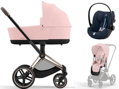 Коляска 3 в 1 Cybex Priam IV Rosegold и автокресло Cloud G i-Size Ocean Blue Plus Peach Pink
