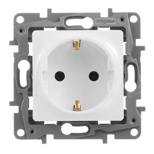 Розетка Legrand Etika с заземлением, винтовой зажим, белая 672221