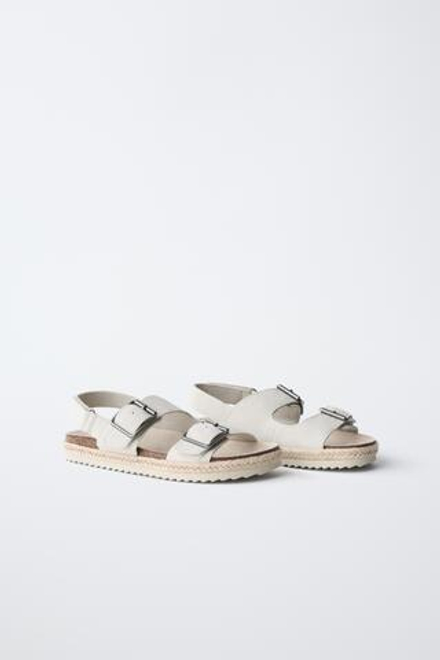 ZARA КОЖАНЫЕ САНДАЛИИ С ПРЯЖКАМИ, ЭКРЮ