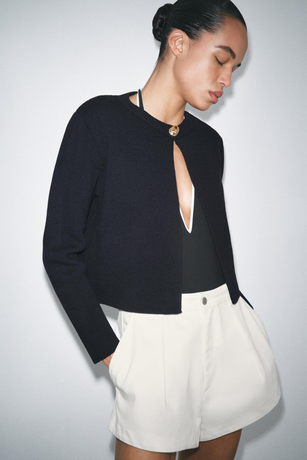 ZARA КАРДИГАН С ЗОЛОТИСТЫМИ ПУГОВИЦАМИ, МОРСКОЙ СИНИЙ