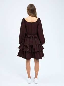 Платье праздничное ярусное с воланами для девочки коричневое