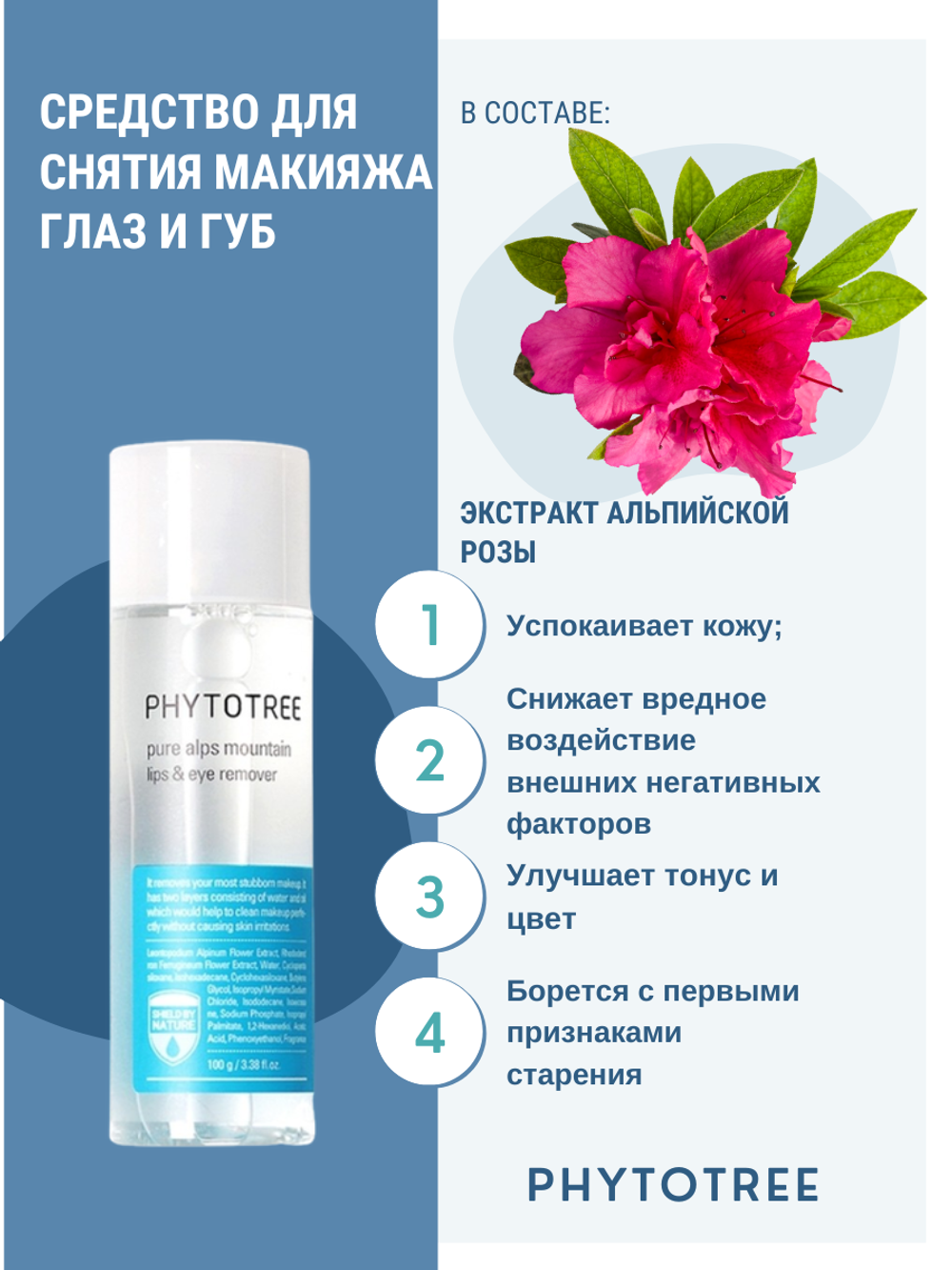 Средство для удаления макияжа с губ и глаз Phytotree Pure Alps Mountain lips & eye remover, 100 г