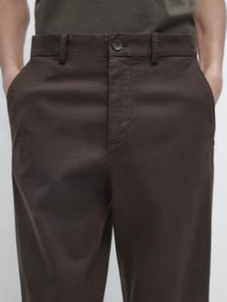 Massimo Dutti Брюки-джоггеры из смесовой хлопковой ткани, коричневый