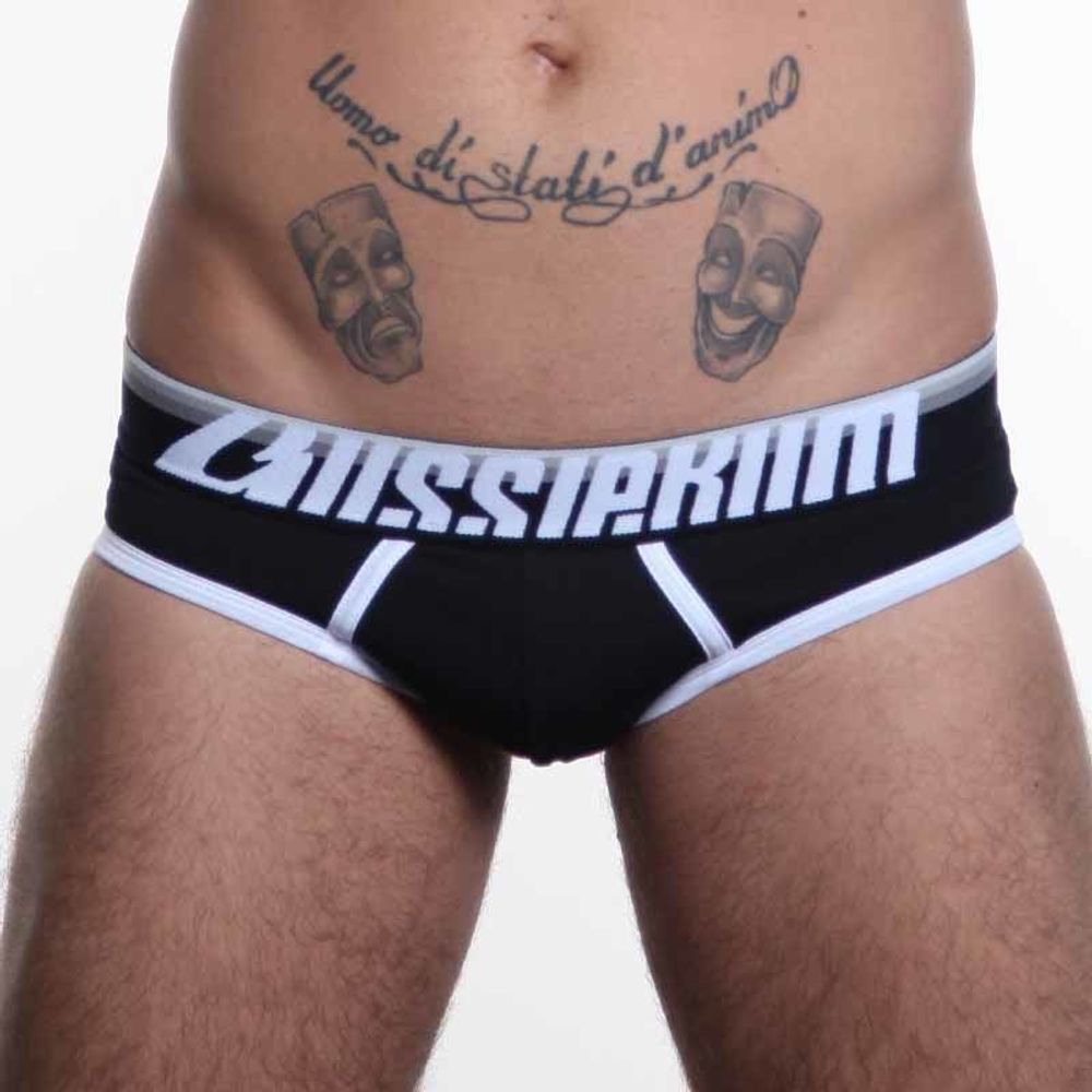 Мужские трусы брифы черные с цветной (черно-серой) резинкой Aussiebum Fire Brief