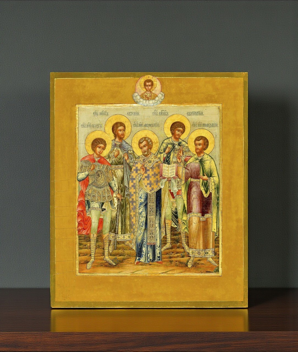 Евстратий, Авксентий, Евгений, Мардарий и Орест мученики Севастийские. Деревянная икона на левкасе