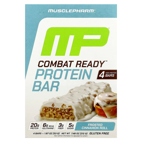 MusclePharm, Протеиновый батончик Combat Ready ™, булочка с корицей, 4 батончика, 53 г (1,87 унции)