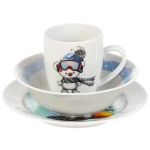 Набор детской посуды фарфор, 3 шт, Сноубордист, тарелка 17.5 см, салатник 360 мл, кружка 210 мл, Daniks