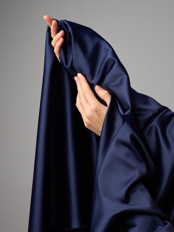 Атлас-стрейч бельевой, Китай, темно-синий 061 (мерный лоскут)