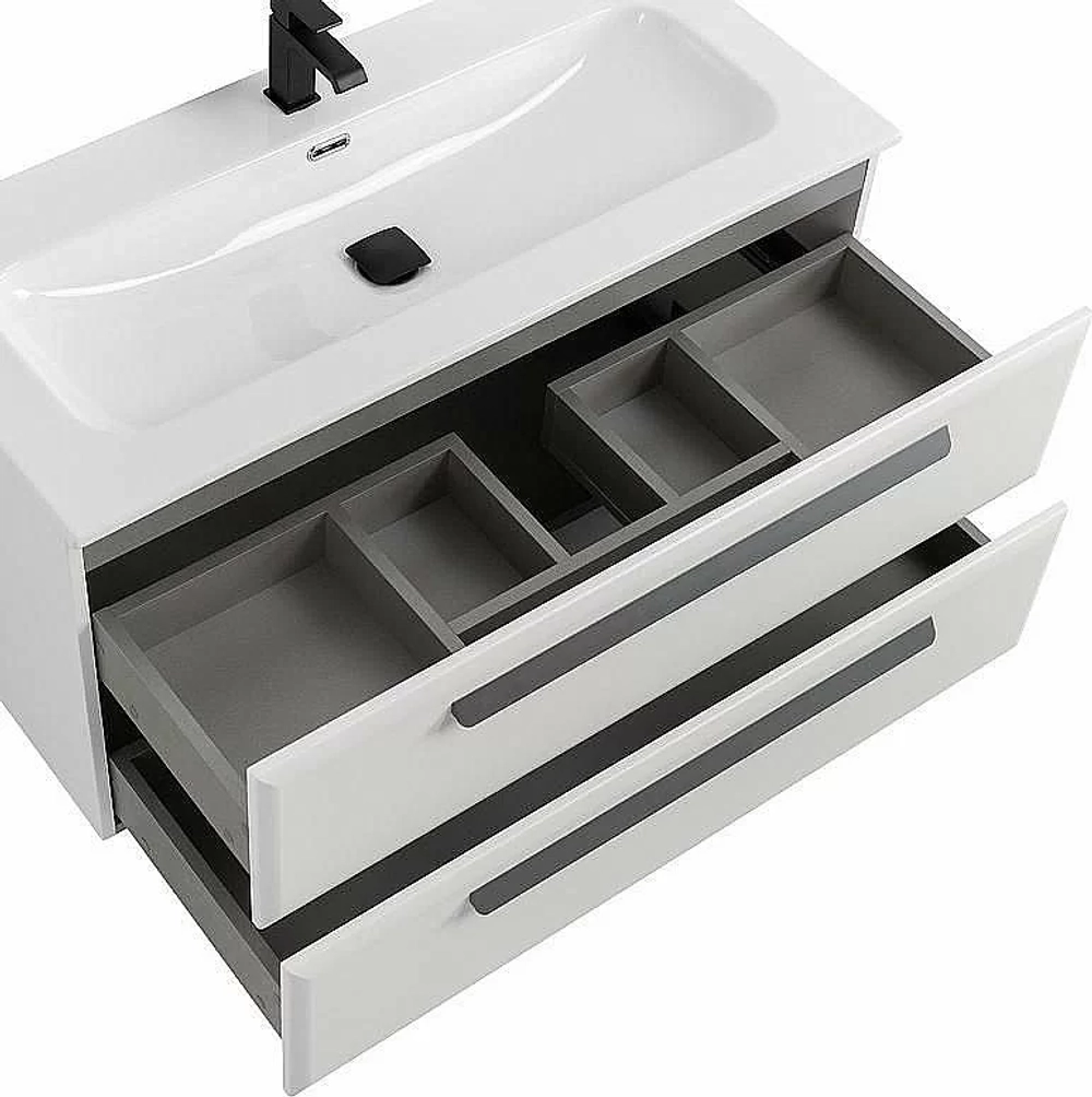 Тумба с раковиной Cezares ECO-CER-N 100 ECO-CER-N-1000-2C-SO-BL белая глянцевая