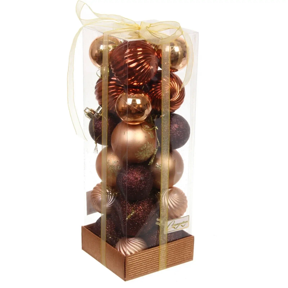 Набор шаров «Christmas» 5 см + 4 см (24 предметов), Шоколад/Шампань