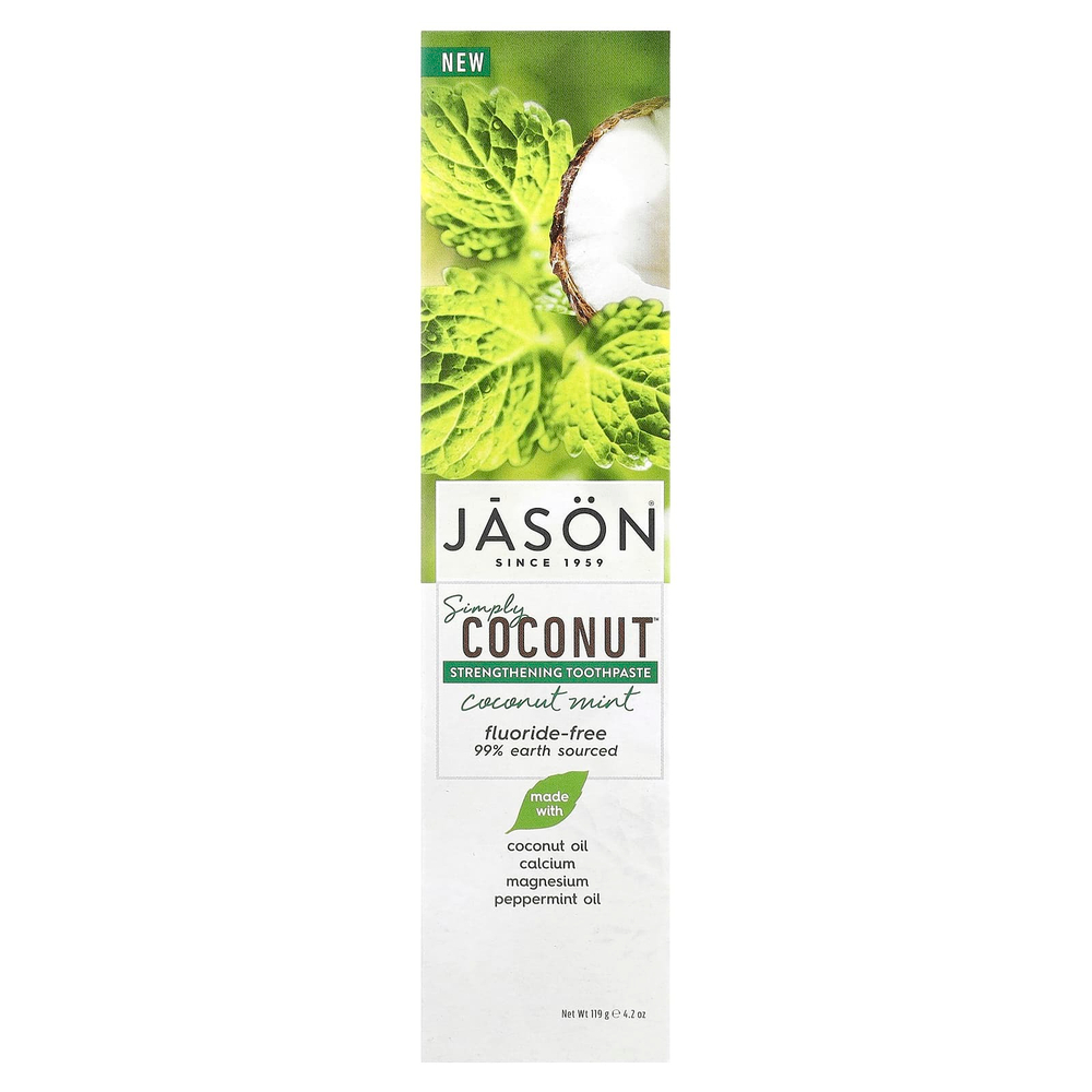 Jason Natural, Simply Coconut, укрепляющая зубная паста, без фтора, кокос и мята, 119 г (4,2 унции)