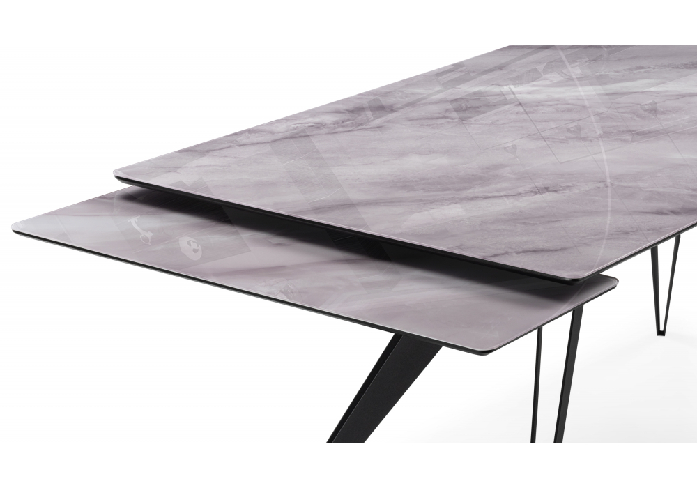 Стол стеклянный Woodville Дарвин 140(200)х80 серый мрамор, черный, ножки черные