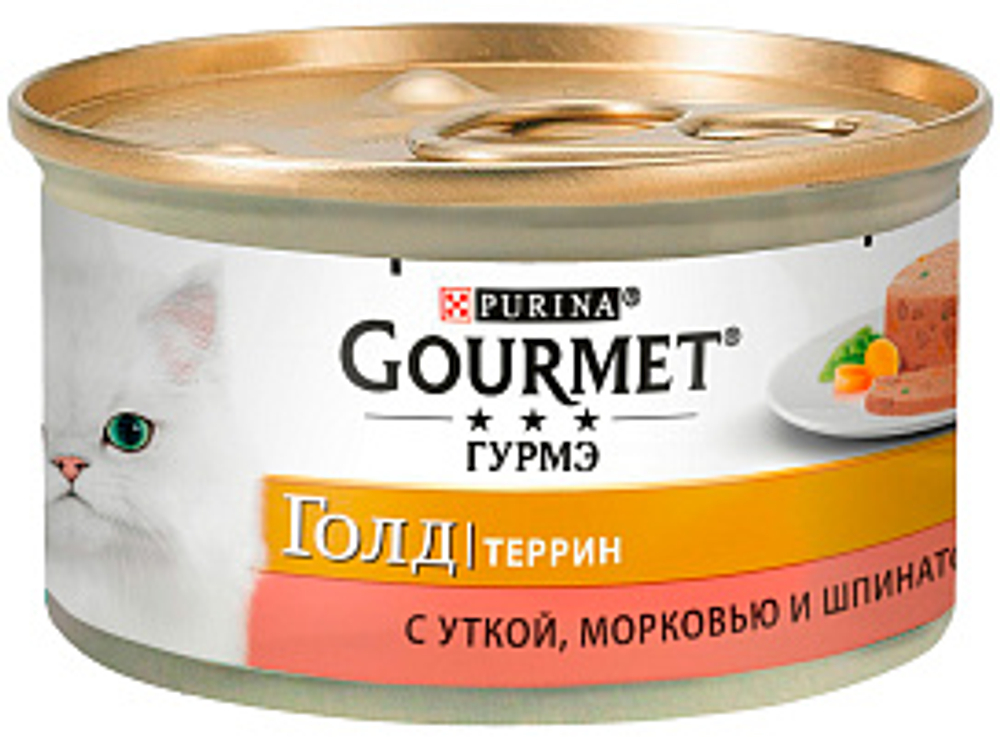Корм влаж. Гурмэ Gold, д/взр. кош., паштет,утка, морковка, шпинат., 85 г