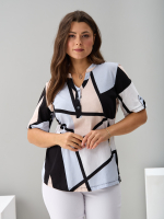 Блузка БЛ-122/геометрия-бежголубая