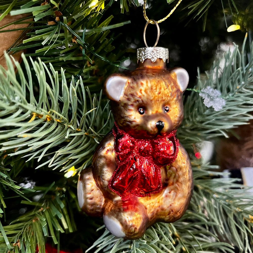 Мишка с бантом, ёлочное украшение