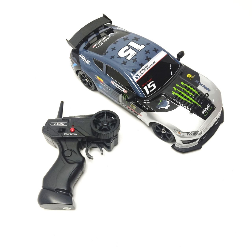 Радиоуправляемая машина для дрифта HB Ford Mustang (4WD, свет, пар, акб, 1:16) - SC16A05-1 бело-голубой