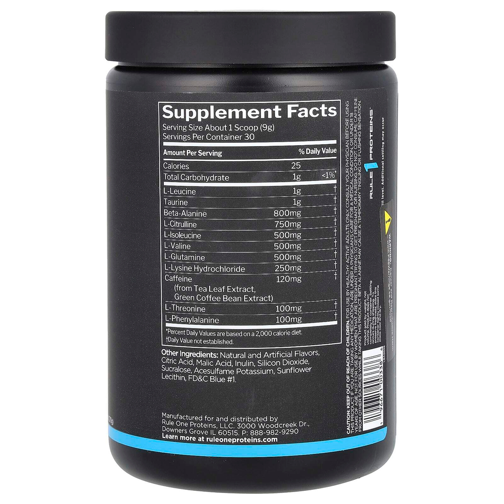 Rule One Proteins, Energized Amino, аминокислоты, со вкусом голубой малины, 270 г (9,52 унции)