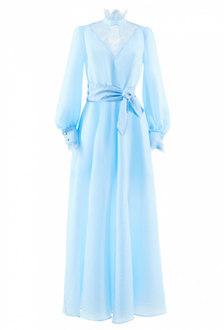 Длинное платье со складками на полочке голубое 35-01-20 SS