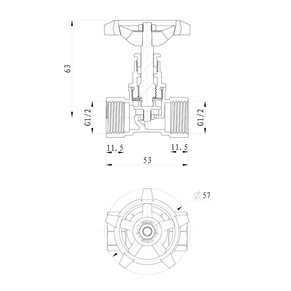 Клапан запорно-регулирующий(Вентиль) 1/2'' PN16 вода VRT