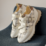 Кроссовки из натуральной кожи с вставками из твида