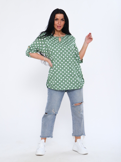 Рубашка оверсайз удлиненная хлопок 109- 311-1, Зеленый/Горох