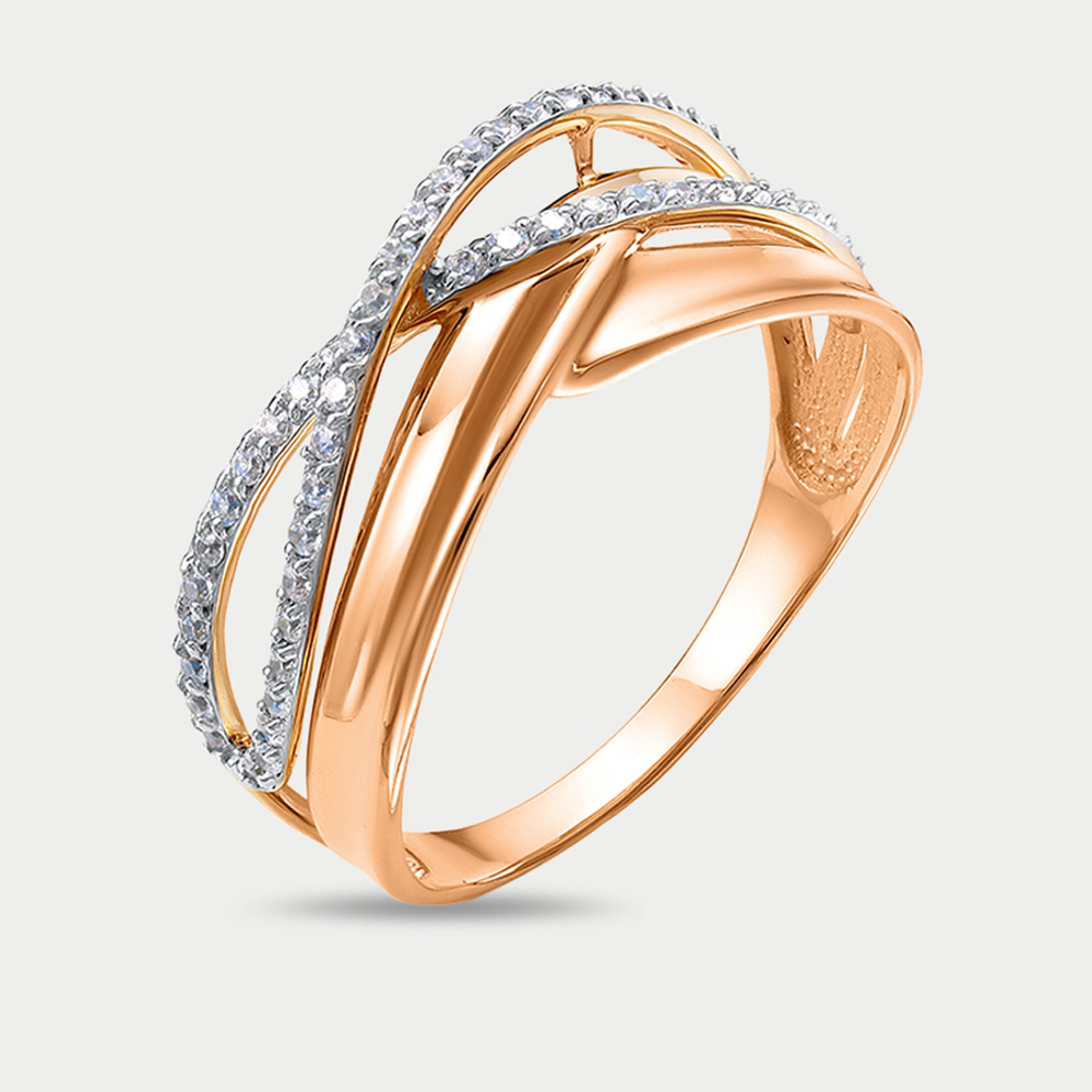 Кольцо женское из розового и белого золота 585 пробы с фианитами (арт. 1103665)