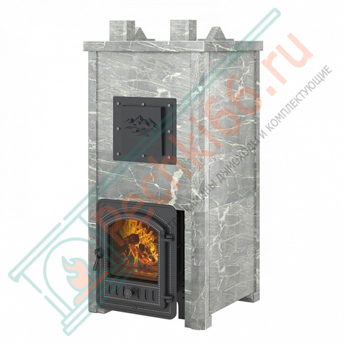 Печь Эверест "Легкий пар Профи" каменка «по-серому», Талькохлорит, S-50 мм, Резная (2 стороны)
