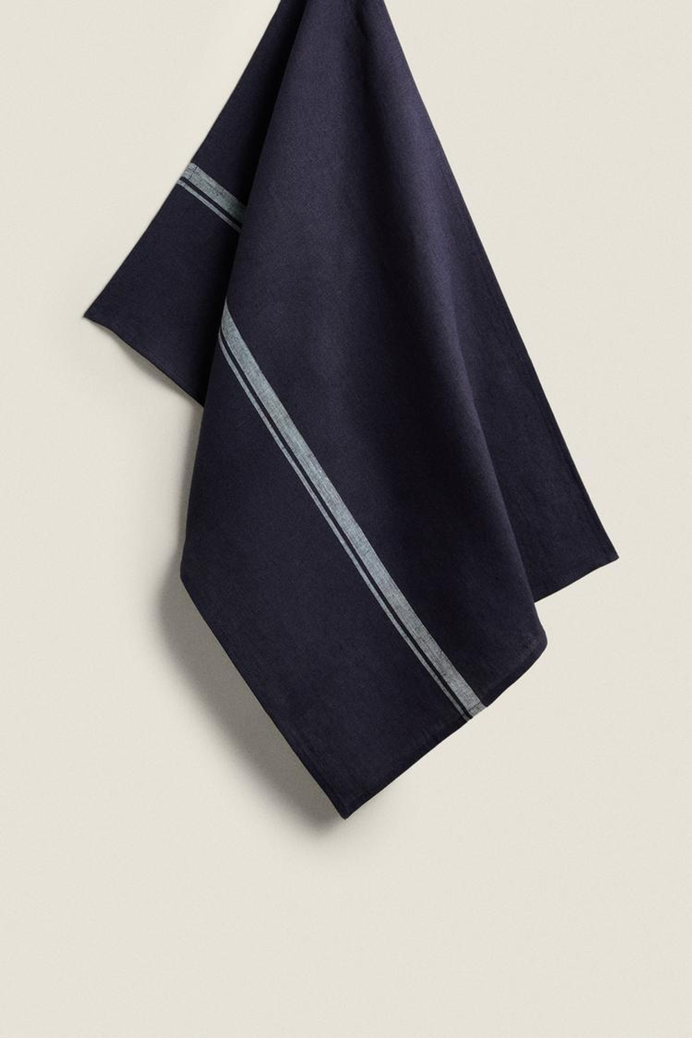 ZARA HOME ПОЛОСАТОЕ ЛЬНЯНОЕ ПОЛОТЕНЦЕ, СИНИЙ