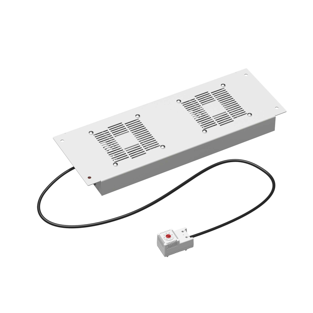 Потолочный модуль 2 вентилятора с термостатом для крыши навесных 19" IT-корпусов ДКС серии STI шириной 600мм, RAL7035