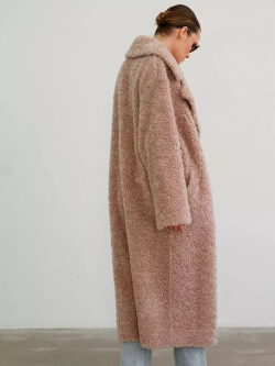 Шуба чебурашка длинная из овечьей шерсти, розовая-пудра, SilverFox