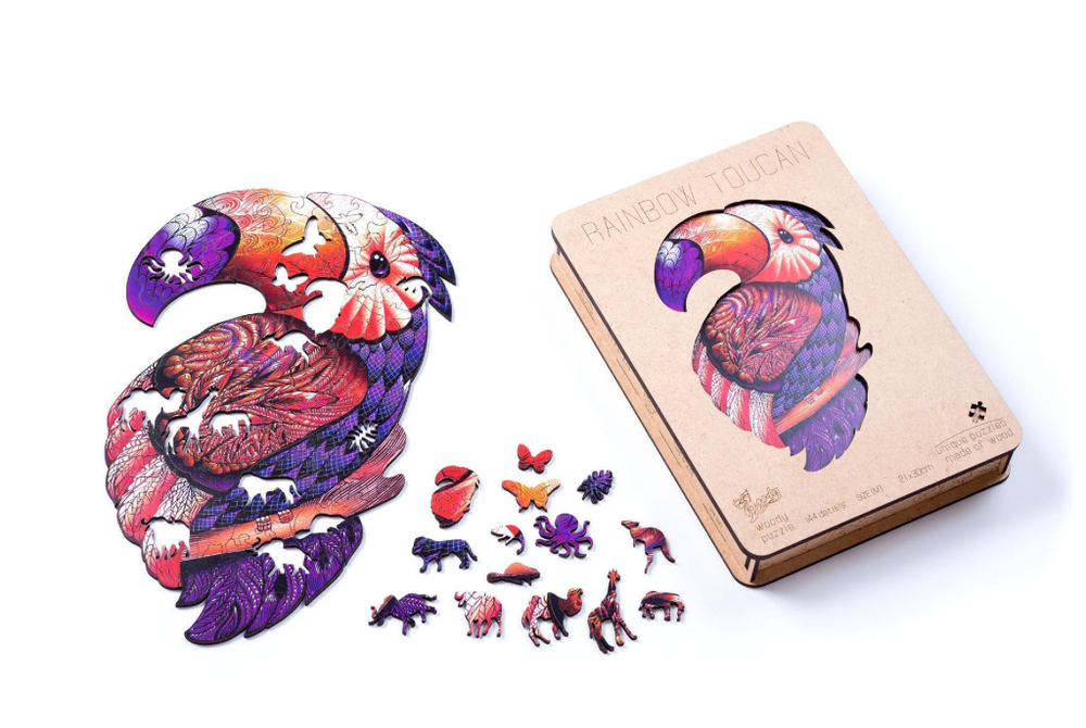 Радужный тукан Chapa - Деревянные пазлы разной формы, уникальные картины которые вы собираете сами