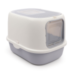 Туалет для кошек закрытый с двумя дверцами "Бухта" (совок в комплекте), серый/белый, 400*390*520мм, , Triol