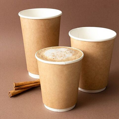 Стакан бумажный одноразовый двухслойный[18шт];картон;400мл;D=90,H=135мм;св.корич. (Цвет: коричневый)