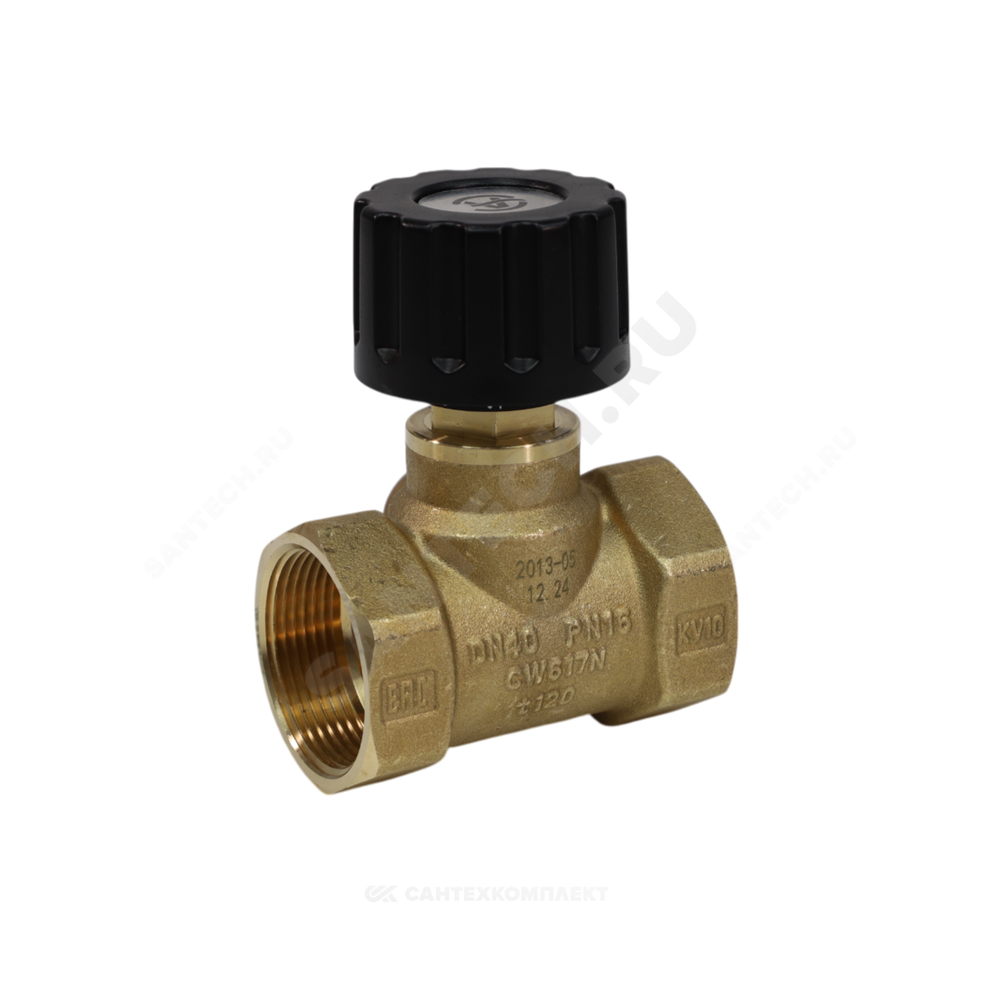 Клапан балансировочный ручной латунь 2013 Ду 15 G1/2" Ру16 Тмакс=120 оС ВР Kvs=1.6м3/ч с измерительными ниппелями EURO Aquasfera 2013-01