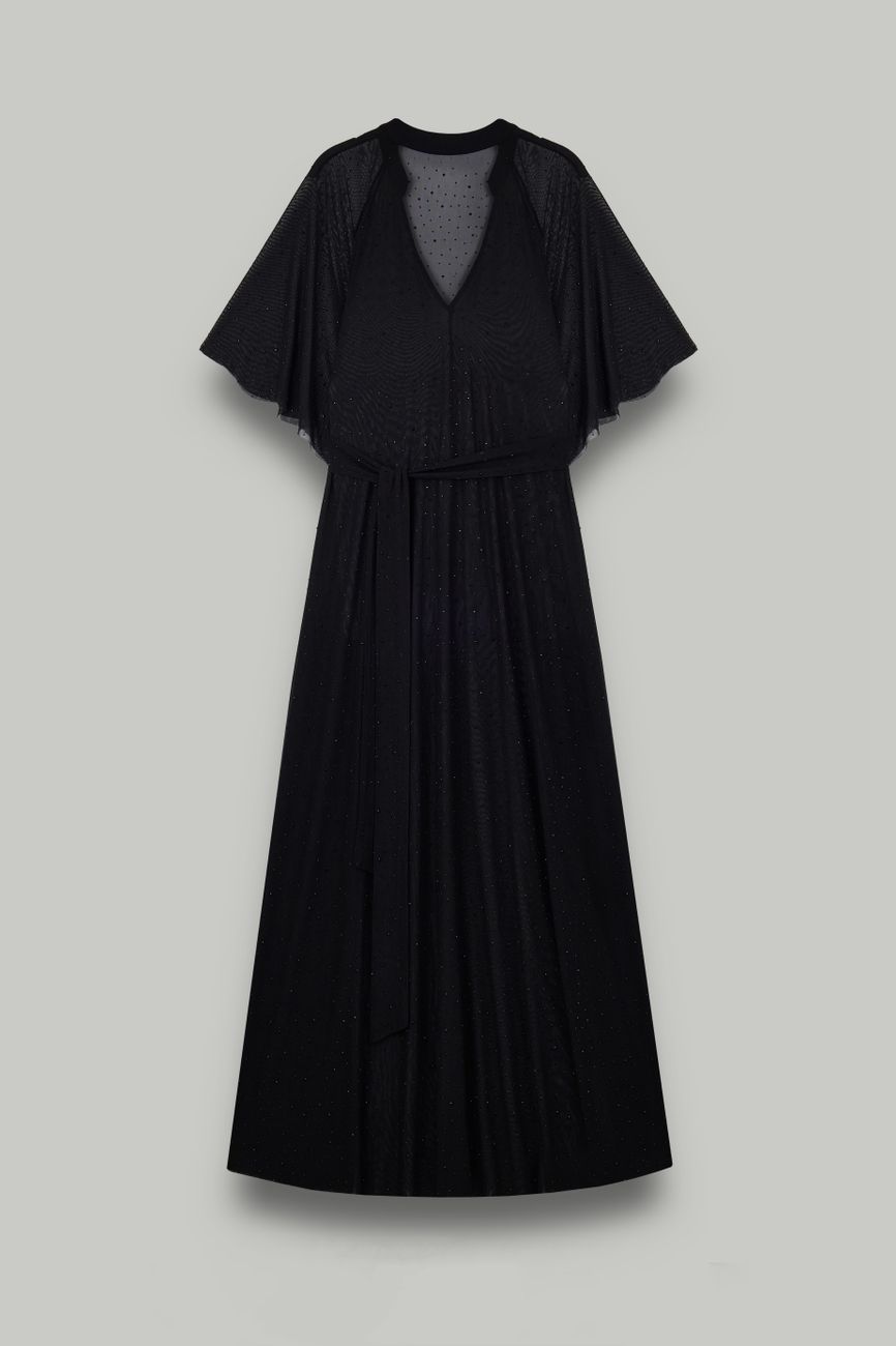 Платье-туника из сетки со стразами, черный