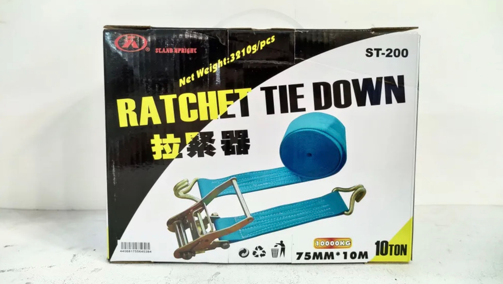 10Т-10М / Ремень стяжной для крепления груза, стяжка, 10 тонн, длина 10 метров, с крючками, синий, TG (1 шт. / комплект)