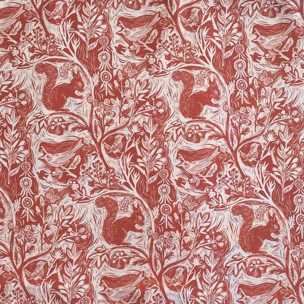 БЕЛКИ И ПТИЧКИ В СТИЛЕ У. МОРРИСА, 100% хлопок Handmade Fabric 1