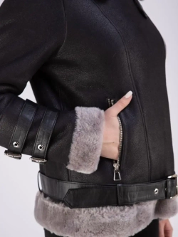 Дубленка авиатор женская натуральная короткая зима Турция