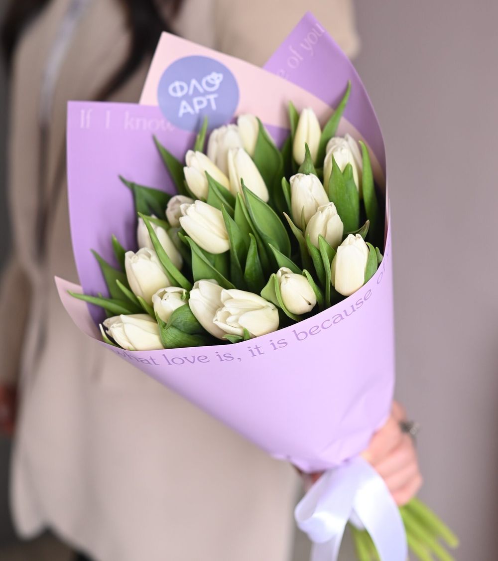 21 белый тюльпан – фото товара из салона цветов FloArt, доставка по Южно-Сахалинску 