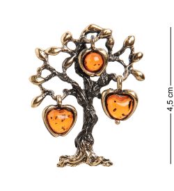 AM-2414 Брошь «Яблоня» (латунь, янтарь)