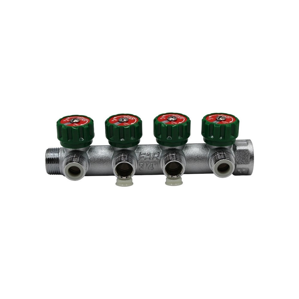 Коллектор регулирующий FAR 3/4" (ВР-НР) с 4 отв. 1/2"EU с вставкой под плоское уплотнение