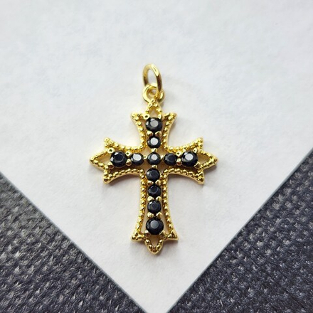 Подвеска крест с фианитами, позолота, р-р 25мм, люкс фурнитура