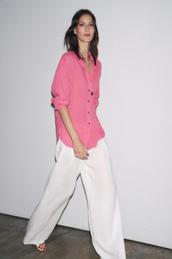 ZARA РУБАШКА ИЗ ЖАТОЙ ТКАНИ С ПУГОВИЦАМИ — ZW COLLECTION, ЦВЕТ ФУКСИИ