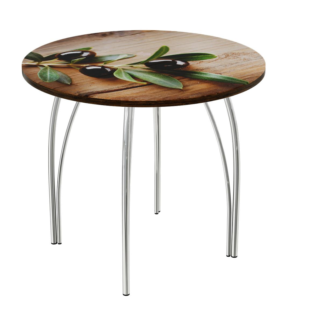 Стол неразд стеклянный Круг подстолье чайка хром оливковая ветвь