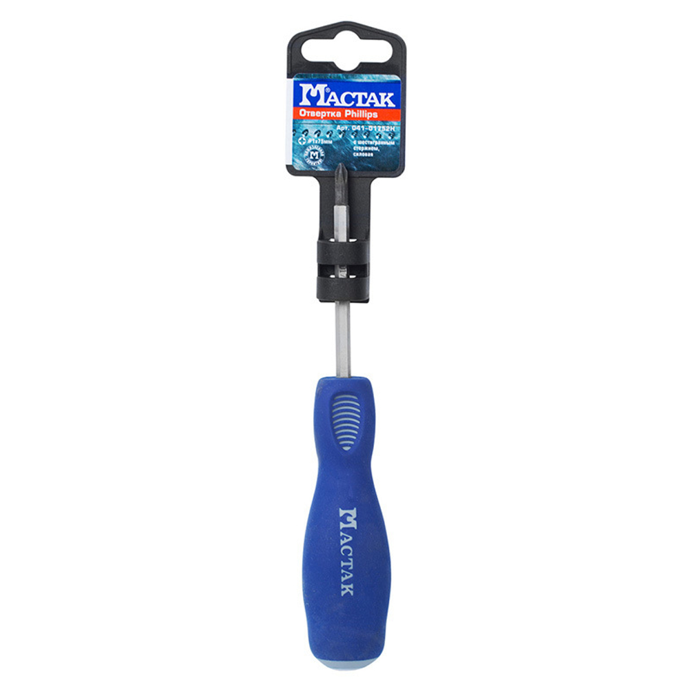 МАСТАК (041-01752H) Отвертка силовая крестовая Phillips PH1 x 75 мм