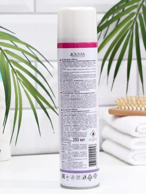 Лак для волос сильной фиксации «Olivia» с экстрактом родиолы розовой, 250 мл