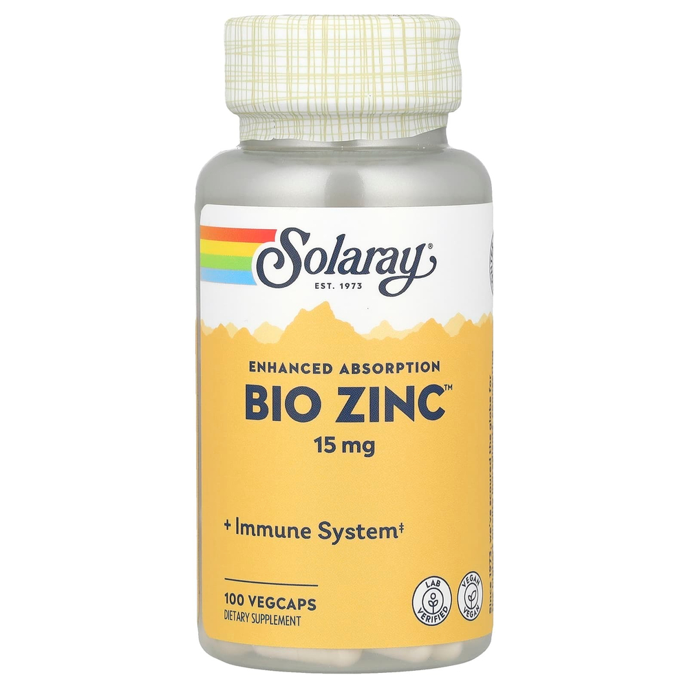 Solaray, Bio Zinc™, 15 мг, 100 растительных капсул